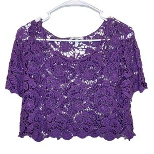 dELiA*s Women's Purple Lace Short Sleeve Crop Top Size XL EUC Y2K Style Vintage